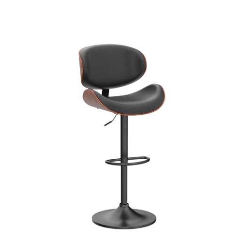 2-Pack Adjustable Swivel Bar Stools, Black PU Leather & Bentwood Back