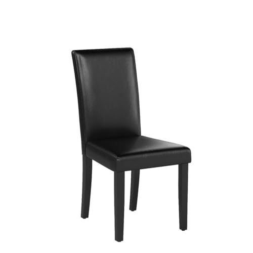 JNS AVIATION Set of 4 Black PU Leather Dining Chairs with Solid Wood Legs