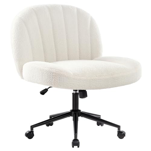 Armless Ergonomic Office Chair with Wheels - Adjustable Mid Back Desk Chair for Home and Bedroom (White)