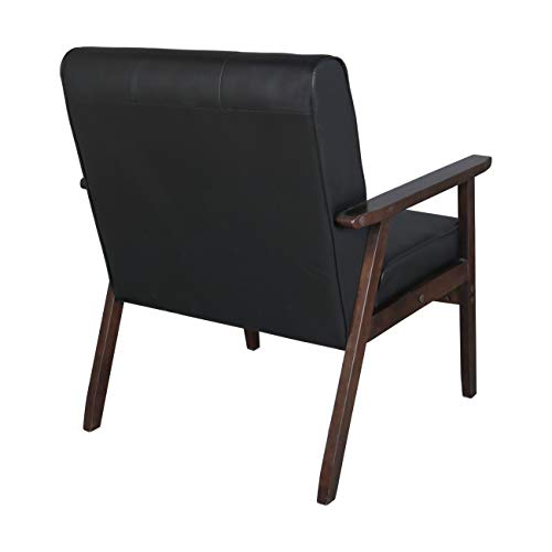 JIASTING Mid-Century Modern Upholstered Accent Chair with Wooden Arms and Tufted Back, 24.4 Seat Size (Black Square Legs)