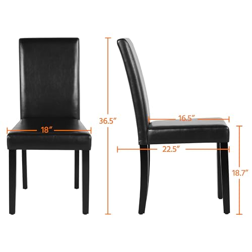 JNS AVIATION Set of 4 Black PU Leather Dining Chairs with Solid Wood Legs