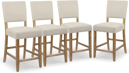 Beige 24 Inch Bar Stools Set of 4 for Kitchen Counter