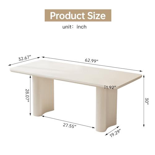 63 White Modern Dining Table with Sleek Pedestal Support for Kitchen and Living Room