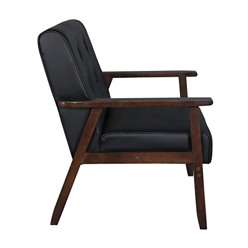 JIASTING Mid-Century Modern Upholstered Accent Chair with Wooden Arms and Tufted Back, 24.4 Seat Size (Black Square Legs)