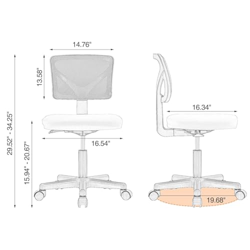 Elevon Ergonomic Armless Desk Chair for Small Spaces - Adjustable Rolling Mesh Swivel Chair