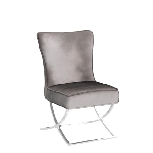 2 Grey Velvet Dining Chairs with Stainless Steel Legs