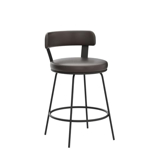 Set of 2 Modern 24-Inch Brown Leather Swivel Counter Height Bar Stools with Backs