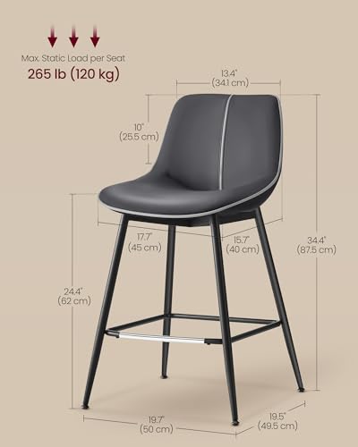 VASAGLE Ergonomic Bar Stools with Back, Ink Black