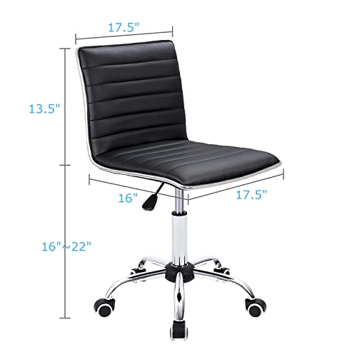 Furmax Armless Black Leather Mid Back Desk Chair - Ideal for Makeup Rooms and Offices
