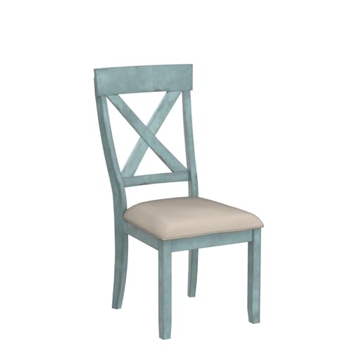 Roundhill Prato Blue and Tan Cross Back Dining Chairs, Set of 2