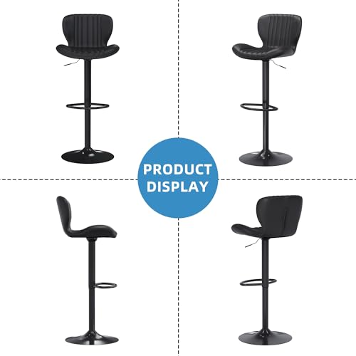 Modern Swivel Bar Stool Set, 4-Pack, Black Faux Leather