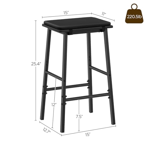 Black Upholstered Bar Stools for Dining Room and Kitchen Island Set of 2
