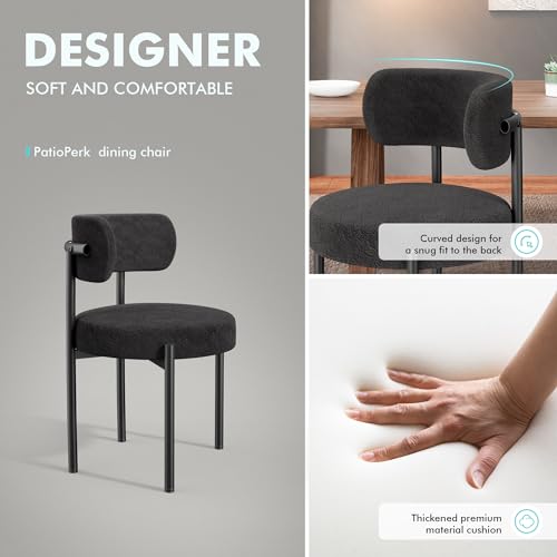 Set of 4 Mid-Century Modern Black Dining Chairs with Curved Backrest and Sherpa Upholstery