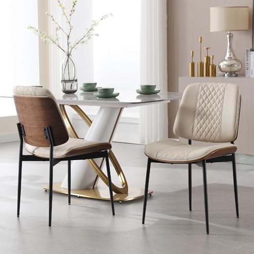 Mid Century Modern Walnut Dining Chair Set (Beige PU)