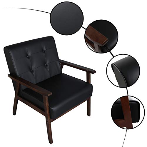 JIASTING Mid-Century Modern Upholstered Accent Chair with Wooden Arms and Tufted Back, 24.4 Seat Size (Black Square Legs)