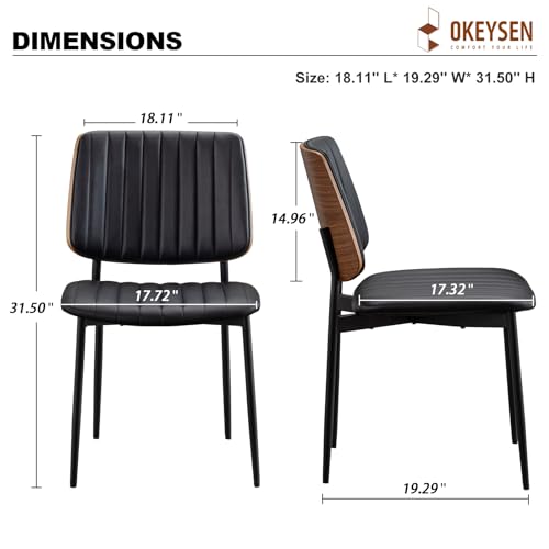 Mid Century Modern Black Leather Dining Chairs Set of 2 for Kitchen and Dining Room