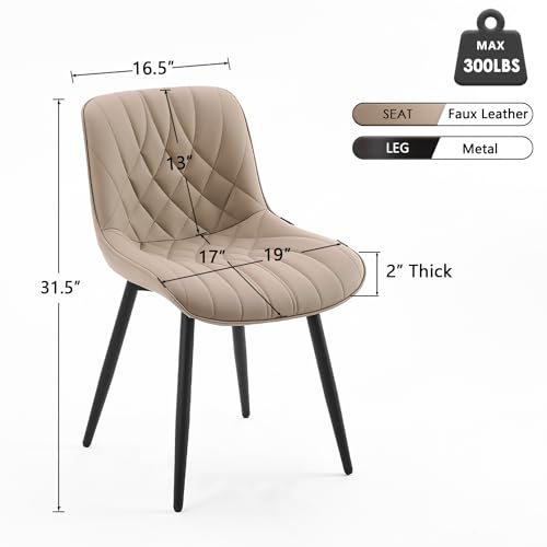 JNS AVIATION Set of 2 Mid-Century Modern Khaki Dining Chairs - Comfortable Upholstered Faux Leather