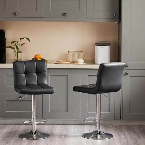 4 Black PU Bar Stools for Kitchen Island, 24 Inch Counter Height