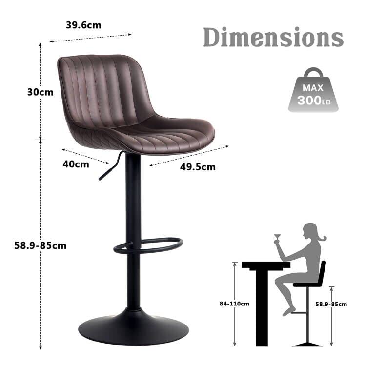 JNS AVIATION Set of 2 Modern Adjustable Brown Bar Stools with Backs for Kitchen Island