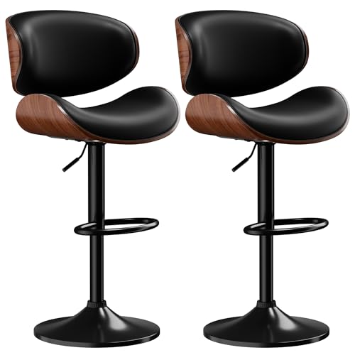 Modern Adjustable Swivel Bar Stools Set of 2 for Kitchen Island (Black)