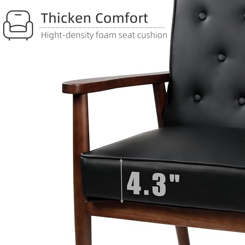 STHOUYN Mid-Century Modern Black PU Leather Accent Chair (Set of 2)