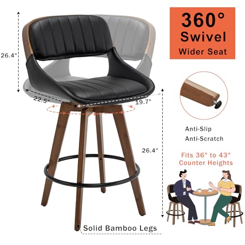 2 Leather Swivel Bar Stools - Walnut Craftsmanship