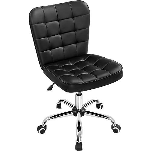 JNS AVIATION Modern Armless Faux Leather Office Chair with Adjustable Height and Wheels, Black