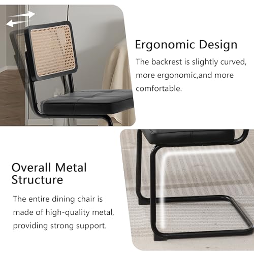 Mid Century Modern Rattan Dining Chairs Set of 2 with Cane Back and Chrome Legs