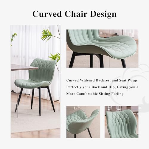 YOUNIKE Set of 2 Mint Green Upholstered Dining Chairs with Wing Back and Metal Legs
