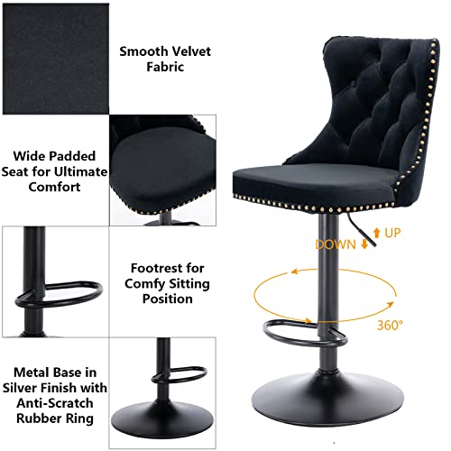 Modern Adjustable Swivel Bar Stools Set of 2 for Kitchen Island or Pub Counter