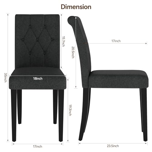 4-Piece Upholstered Dining Chairs Set, Black(Button Tufted, Solid Wood Legs)