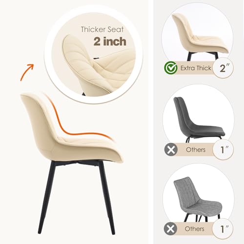 Mid Century Modern Dining Chairs Set of 2 for Kitchen - Beige
