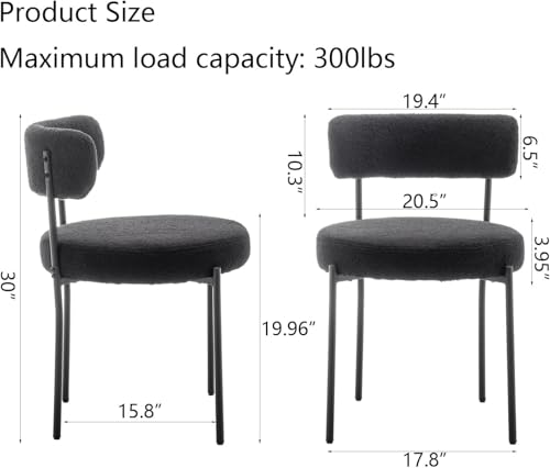 Set of 4 Black Boucle Upholstered Dining Chairs with Metal Legs