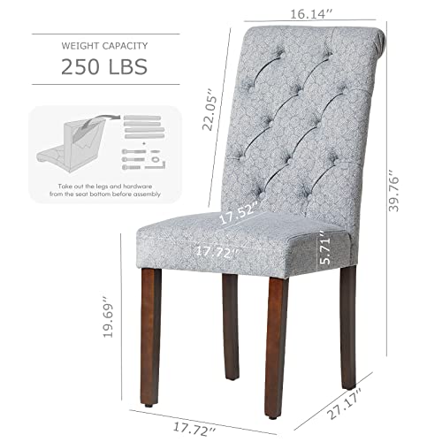 COLAMY Set of 2 Blue Button-Tufted Dining Chairs with Wood Legs