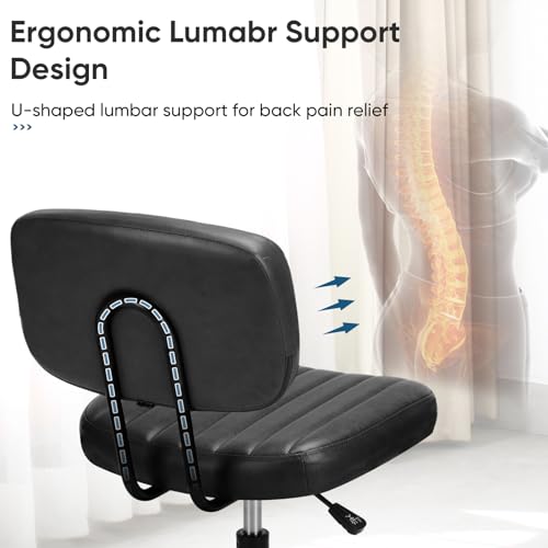 DUMOS Ergonomic Armless Desk Chair - Small Black with Adjustable Height and Lumbar Support for Home Office