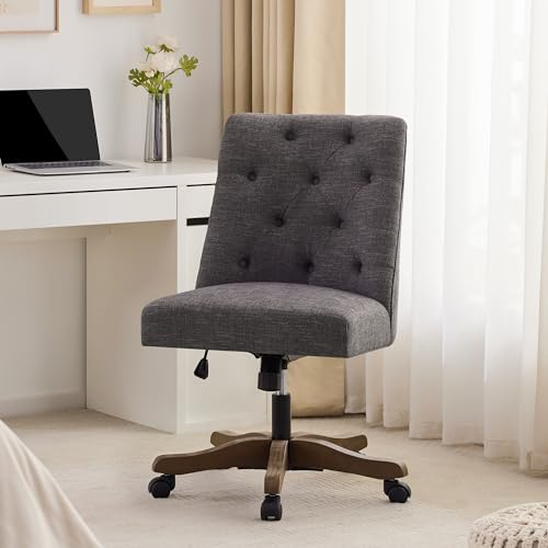 HUIMO Armless Swivel Desk Chair with Wooden Legs - Adjustable Height Office Chair for Home and Studio (Grey)