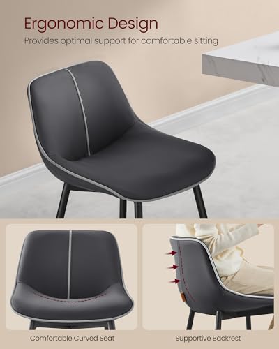 VASAGLE Set of 2 Ergonomic Counter Height Bar Stools with Back, Ink Black