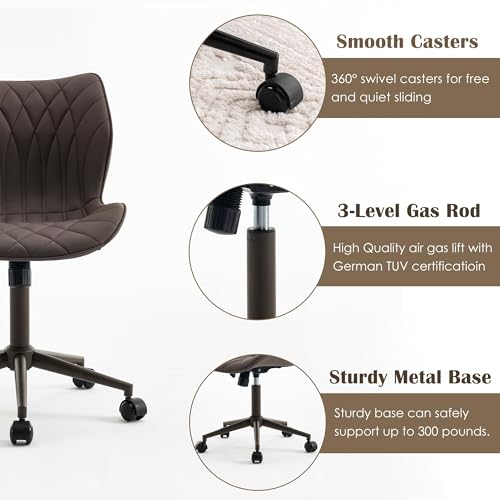 JNS AVIATION Ergonomic Swivel Chair with Wheels - Adjustable Faux Leather Desk Chair (Brown)
