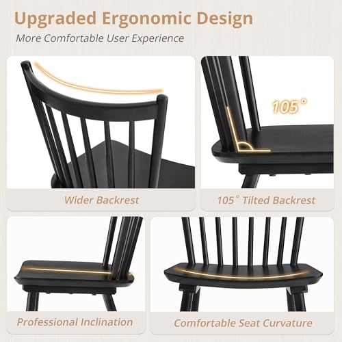 LUE BONA Set of 4 Farmhouse Wooden Dining Chairs, Black Windsor Style