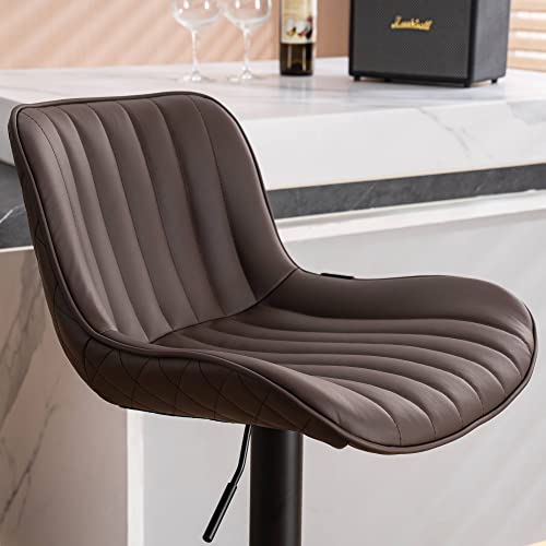 JNS AVIATION Set of 2 Modern Adjustable Brown Bar Stools with Backs for Kitchen Island