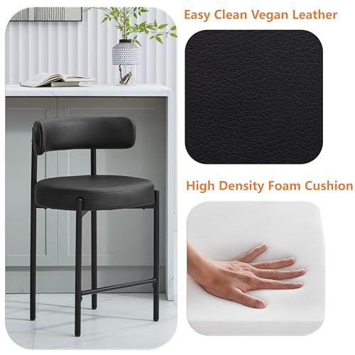 3-Piece Black Faux Leather Bar Stool Set with Back, 24" Counter Height