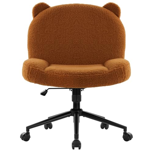 Ergonomic Armless Office Desk Chair with Wheels, Height Adjustable, Fabric Padded Seat for Home and Bedroom (Brown)