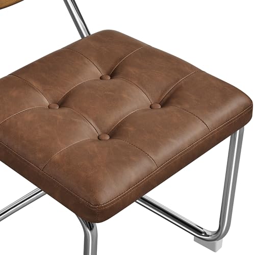 JNS AVIATION Mid-Century Modern Rattan Dining Chair Set with Metal Legs and Faux Leather Seats