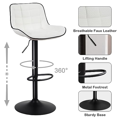 JNS AVIATION Set of 2 Modern Adjustable Swivel Bar Stools with Back for Kitchen Islands