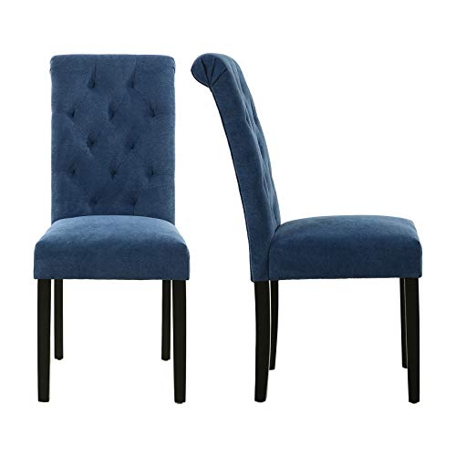 Stylish Blue Dining Chairs with Solid Wood Legs, Set of 2