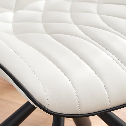 Set of 2 JNS AVIATION Mid-Century Modern Upholstered Dining Chairs with Metal Legs, White Faux Leather