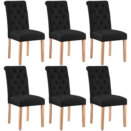 6 Pack JNS AVIATION Tufted Black Parsons Dining Chairs with Solid Wood Legs