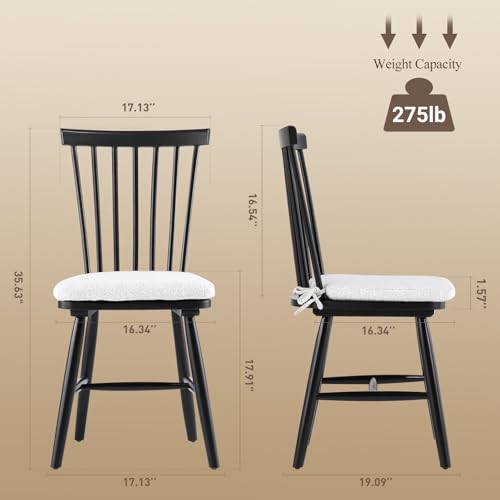 COLAMY Set of 6 Spindle Back Windsor Dining Chairs - Black Wood for Kitchen and Dining Room