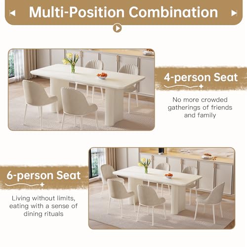 63 White Modern Dining Table with Sleek Pedestal Support for Kitchen and Living Room