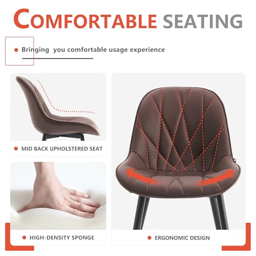 Modern Brown Faux Leather Dining Chairs Set of 2 for Kitchen and Dining Room